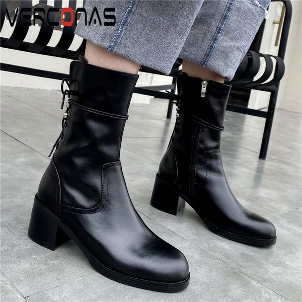 boots verconas autumn winter women mid-calf fashion genuine leather shoes woman cross-tied casual zip high heels, Black
boots verconas autumn winter women mid-calf fashion genuine leather shoes woman cross-tied casual zip high heels, Black