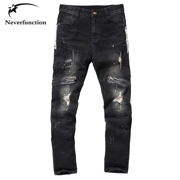 men's jeans men skinny tide washed black slim male denim joggers biker homme hip hop ripped distressed moto pants for man, Blue
men's jeans men skinny tide washed black slim male denim joggers biker homme hip hop ripped distressed moto pants for man, Blue