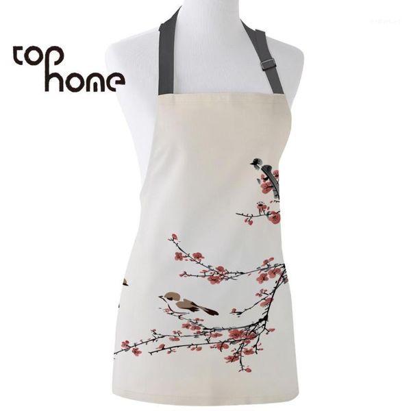 

aprons ome kitchen apron plum blossom japanese printed adjustable sleeveless canvas for men women kids home cleaning tools1