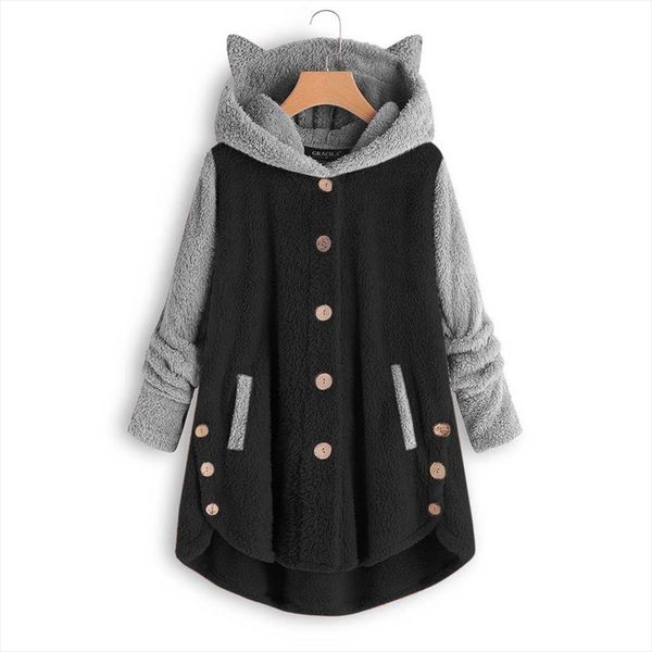 women button coat buttons cat ear hooded loose blouse plus size female plus size solid girl clothing fashion, Black
women button coat buttons cat ear hooded loose blouse plus size female plus size solid girl clothing fashion, Black