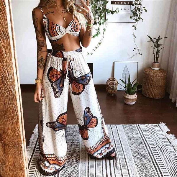 wide leg pants set underwear floral print drawstring pants two piece set women summer loose long female pant suits, White
wide leg pants set underwear floral print drawstring pants two piece set women summer loose long female pant suits, White