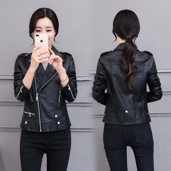 spring and autumn pu leather women's short section slim leather jacket women's motorcycle clothing small jacket, Black;brown
spring and autumn pu leather women's short section slim leather jacket women's motorcycle clothing small jacket, Black;brown