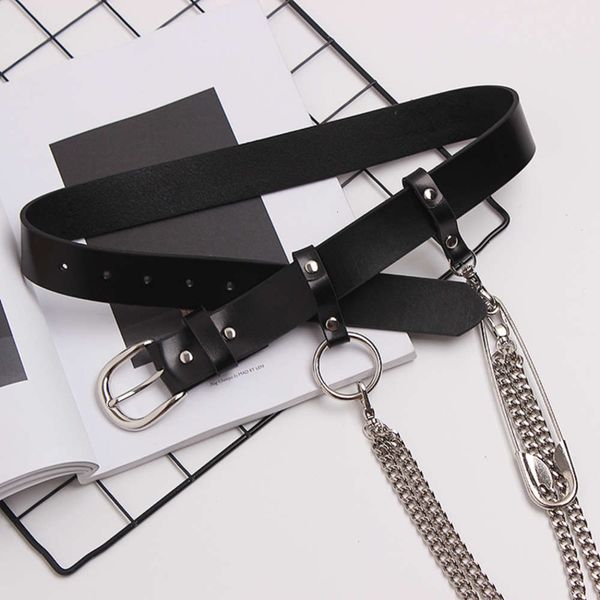 2019 new dark black concave large pin chain decoration detachable leather belt, Black;brown
2019 new dark black concave large pin chain decoration detachable leather belt, Black;brown