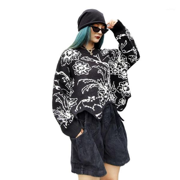 2020 new flower printing sweater women knitted blended irregular o neck pullover autumn and winter female1, White;black
2020 new flower printing sweater women knitted blended irregular o neck pullover autumn and winter female1, White;black