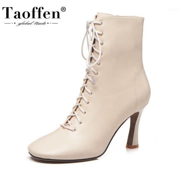 boots taoffen women ankle real leather cross strap high heel winter shoes warm zipper short boot footwear size 34-411, Black 
boots taoffen women ankle real leather cross strap high heel winter shoes warm zipper short boot footwear size 34-411, Black