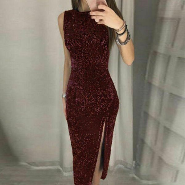 goocheer new arrival women crew neck sleeveless high split dresses ladies fashion party glitter sequins formal dress, Black;gray
goocheer new arrival women crew neck sleeveless high split dresses ladies fashion party glitter sequins formal dress, Black;gray