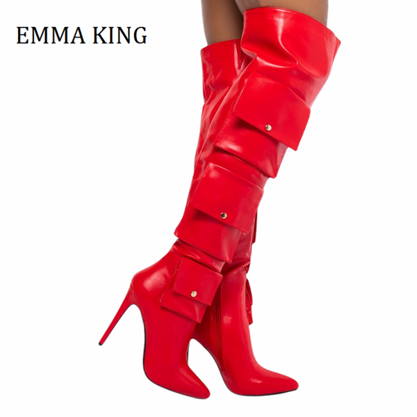 boots fall winter women stiletto pocket red faux leather over the knee pointed toe thigh high heels botas de mujer, Black
boots fall winter women stiletto pocket red faux leather over the knee pointed toe thigh high heels botas de mujer, Black