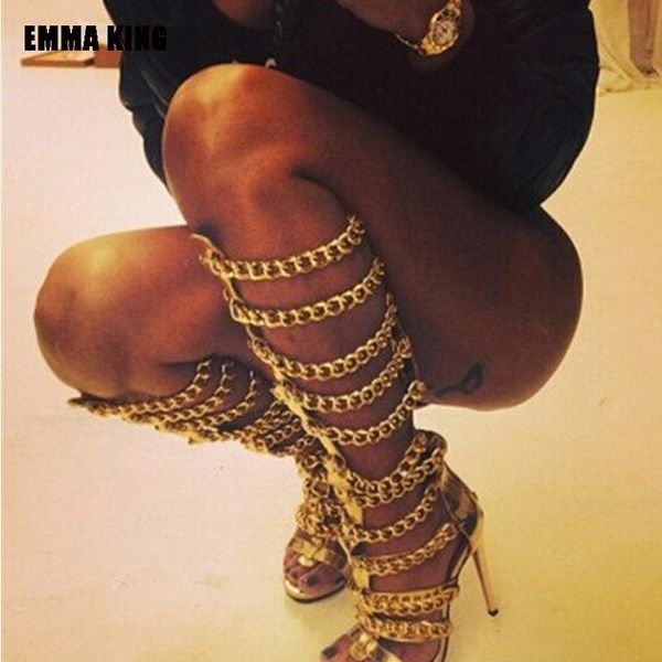 boots women 2021 spring knee high pu hollow out sandals lady gold chain decor pointed-toe thin heels, Black
boots women 2021 spring knee high pu hollow out sandals lady gold chain decor pointed-toe thin heels, Black