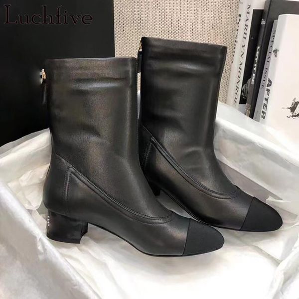boots square heels genuine leather ankle round toe shoes woman patchwork femme black white zapatos mujer
boots square heels genuine leather ankle round toe shoes woman patchwork femme black white zapatos mujer