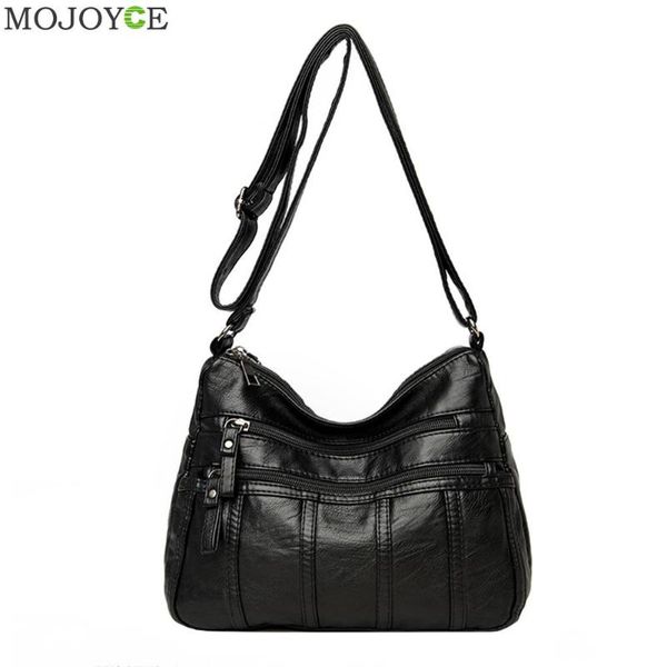fashion pu leather shoulder bag women multi-pocket zipper messenger sling pouch youth ladies simple versatile bag
