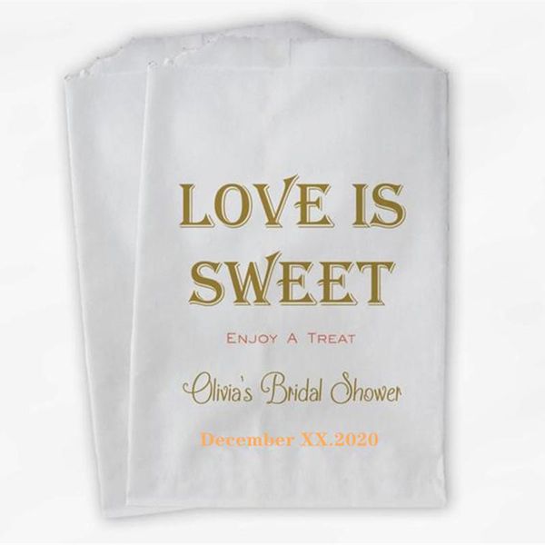 custom love is sweet bridal shower candy buffet treat bags - personalized favor bags in gold and coral - paper
custom love is sweet bridal shower candy buffet treat bags - personalized favor bags in gold and coral - paper