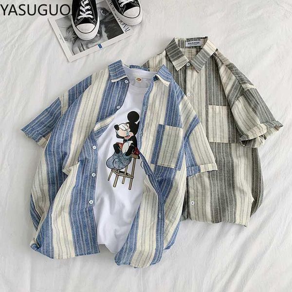 men's casual shirts yasuguoji men striped shirt breathable loose short sleeve 2021 summer streetwear vacation brand camisa1, White;black
men's casual shirts yasuguoji men striped shirt breathable loose short sleeve 2021 summer streetwear vacation brand camisa1, White;black