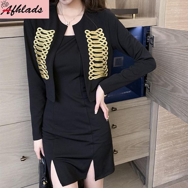 women's tracksuits vintage double-breasted jacket + high waist slim bodycon spaghetti strap dress autumn women night club two-piece set, Gray
women's tracksuits vintage double-breasted jacket + high waist slim bodycon spaghetti strap dress autumn women night club two-piece set, Gray