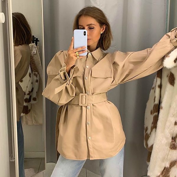 street fashion cool ladies quality khaki jackets 2019 women pockets belt long sleeve turn down collar long coat windbreaker y200101, Black;brown
street fashion cool ladies quality khaki jackets 2019 women pockets belt long sleeve turn down collar long coat windbreaker y200101, Black;brown