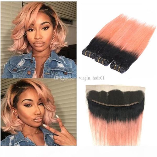 two tone 1b rose gold ombre straight virgin hair bundles with lace frontal closure dark roots brazilian human hair weaves with lace frontal, Black;brown
two tone 1b rose gold ombre straight virgin hair bundles with lace frontal closure dark roots brazilian human hair weaves with lace frontal, Black;brown