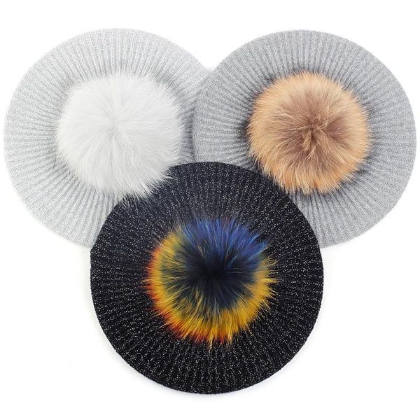 berets fashion women cashmere beanie hat with 15cm real fur pompom autumn warm skull cap beanies, Blue;gray
berets fashion women cashmere beanie hat with 15cm real fur pompom autumn warm skull cap beanies, Blue;gray
