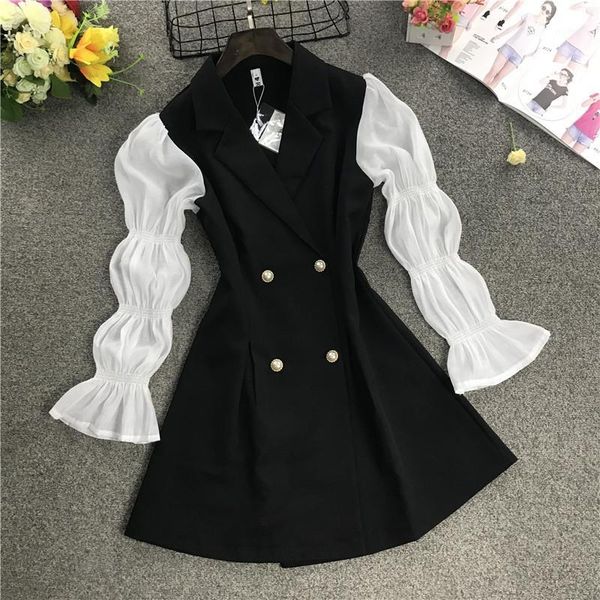 deat 2020 autumn puff long sleeve patchwork dresses double breasted notched collar women dress high waist vestidos mj6101, Black;gray
deat 2020 autumn puff long sleeve patchwork dresses double breasted notched collar women dress high waist vestidos mj6101, Black;gray