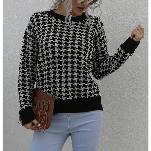 women's sweaters plaid sweater o neck long sleeve woman knitted pullovers autumn winter clothing, White;black
women's sweaters plaid sweater o neck long sleeve woman knitted pullovers autumn winter clothing, White;black
