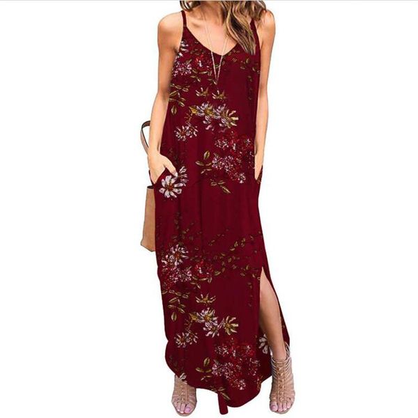long dress bohemian women dress summer fashion spaghetti strap beach with floral print side split maxi vestido, Black;gray
long dress bohemian women dress summer fashion spaghetti strap beach with floral print side split maxi vestido, Black;gray