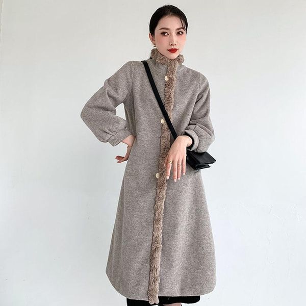 women's wool & blends half turtleneck elegant mid-length single-breasted woolen coat women autumn winter 2021 soft plush stitching mant, Black
women's wool & blends half turtleneck elegant mid-length single-breasted woolen coat women autumn winter 2021 soft plush stitching mant, Black
