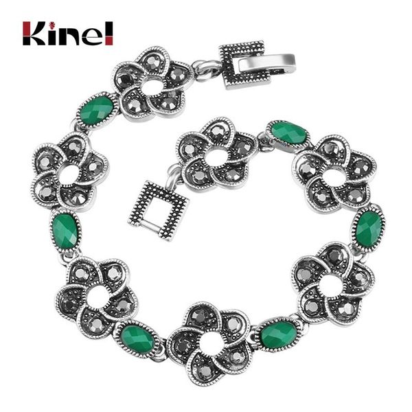 link, chain kinel vintage bohemian bracelets for women antique silver color green resin crystal flower india jewelry, Black
link, chain kinel vintage bohemian bracelets for women antique silver color green resin crystal flower india jewelry, Black