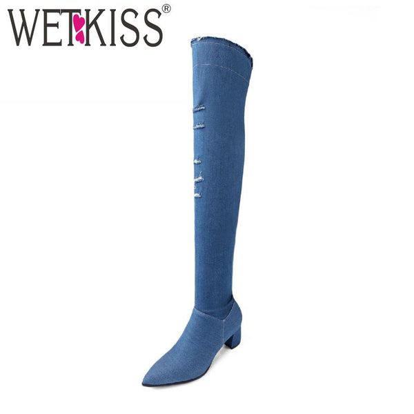 wetkiss denim over the knee boots women winter stretch high heels boots warm shoes new holed pointed toe footwear big size 43, Black
wetkiss denim over the knee boots women winter stretch high heels boots warm shoes new holed pointed toe footwear big size 43, Black