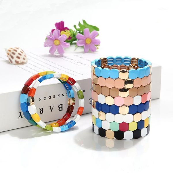 link, chain handmade fahion painted metal bracelets elastic stretch enamel beaded tile for women/men girls gift1, Black
link, chain handmade fahion painted metal bracelets elastic stretch enamel beaded tile for women/men girls gift1, Black