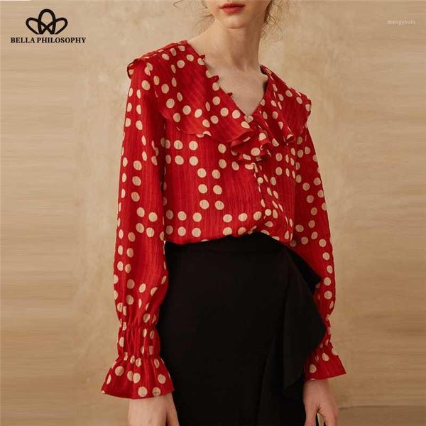 hstar polka dot print short women blouses 2020 fashion v neck ruffle buttons ladies shirts casual blusas mujer1, White 
hstar polka dot print short women blouses 2020 fashion v neck ruffle buttons ladies shirts casual blusas mujer1, White
