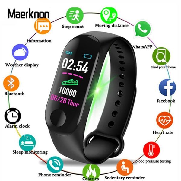 m3 plus smart bluetooth waterproof, sports wristband, trainer, heart rate, blood prs