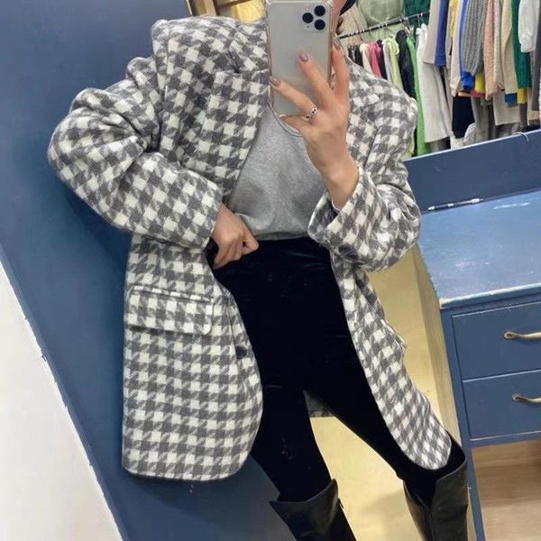 fashion women's jacket 2020 autumn and winter new fashion all-match retro plaid quilted loose suit woolen coat, Black
fashion women's jacket 2020 autumn and winter new fashion all-match retro plaid quilted loose suit woolen coat, Black