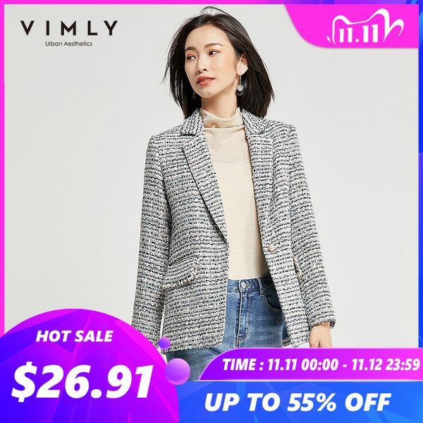 vimly women blazers autumn spring elegant lapel single button tweed jacket slim business casual coat female f3728 201102, White;black
vimly women blazers autumn spring elegant lapel single button tweed jacket slim business casual coat female f3728 201102, White;black