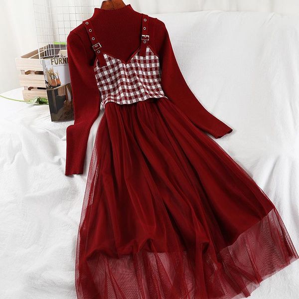 amolapha women soild knitted sweater+straps plaid mesh midi dresses 2pcs sets female ladies fashion costumes vestidos, Black;gray
amolapha women soild knitted sweater+straps plaid mesh midi dresses 2pcs sets female ladies fashion costumes vestidos, Black;gray