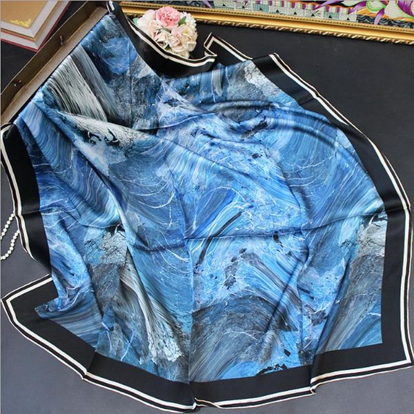 100% silk scarf women classic printed square 110*110cm handmade hemming elegant scarves neckerchief new fashion, Blue;gray