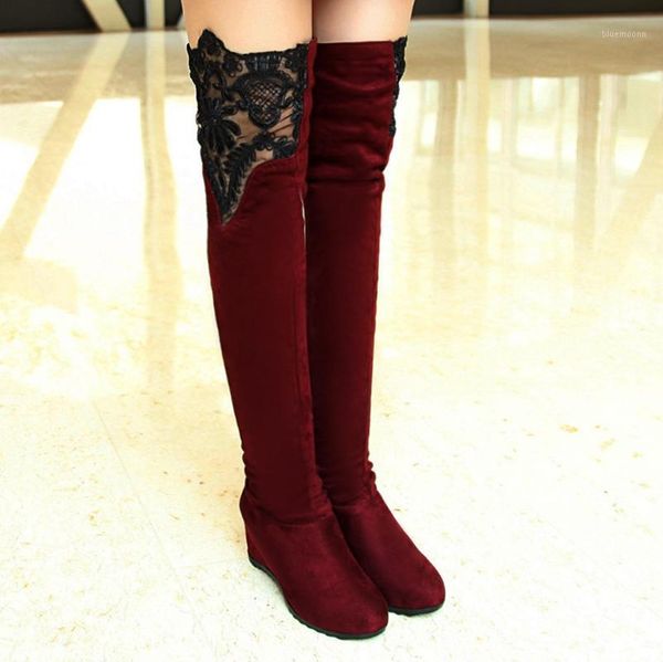 women's lace knee high boots wedges ladies shoes with thick scrub casual over-the-knee booties plus size 43 botas mujer1, Black
women's lace knee high boots wedges ladies shoes with thick scrub casual over-the-knee booties plus size 43 botas mujer1, Black