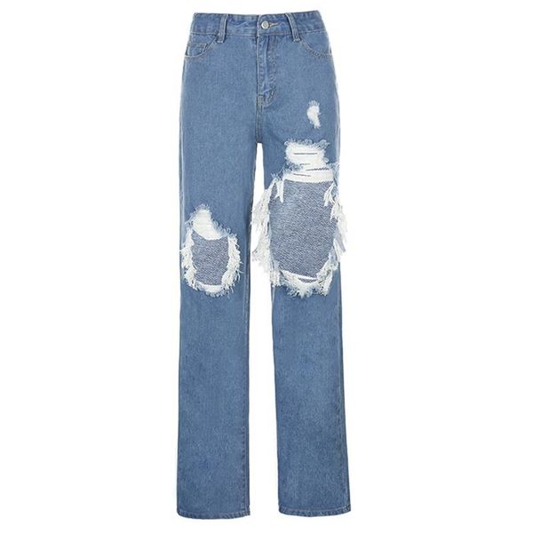 women high waist wide leg straight jeans asymmetric ripped hole denim long pants x7xc, Blue
women high waist wide leg straight jeans asymmetric ripped hole denim long pants x7xc, Blue