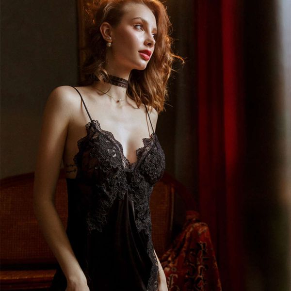new style silk french lingerie water soluble lace nightdrs women's summer sling skirt, Black;white
new style silk french lingerie water soluble lace nightdrs women's summer sling skirt, Black;white