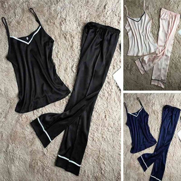 women silk pajamas set sleepwear sling v-neck sleeveless and long pants sets, Black;red
women silk pajamas set sleepwear sling v-neck sleeveless and long pants sets, Black;red