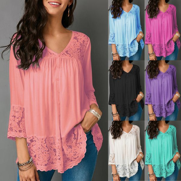 2021 new women lace women's solid color blouses v-neck three quarter sleeve loose light casual shirt ladies breathable nrmr, White
2021 new women lace women's solid color blouses v-neck three quarter sleeve loose light casual shirt ladies breathable nrmr, White