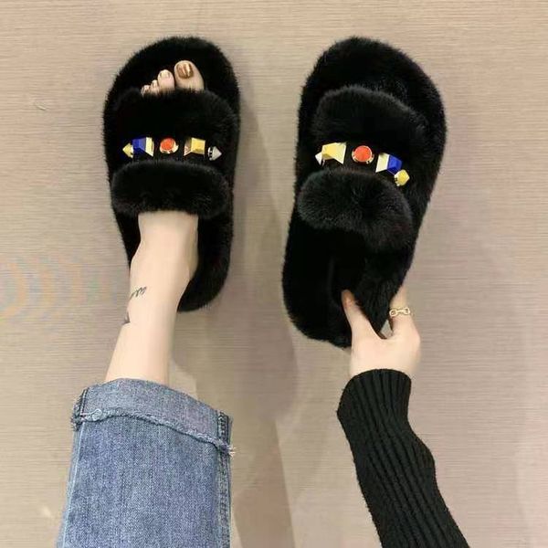 women furry rhinestone slippers fluff slides sandal fuzzy soft house ladies flat shoes fur fuffy flip fop sandals, Black
women furry rhinestone slippers fluff slides sandal fuzzy soft house ladies flat shoes fur fuffy flip fop sandals, Black