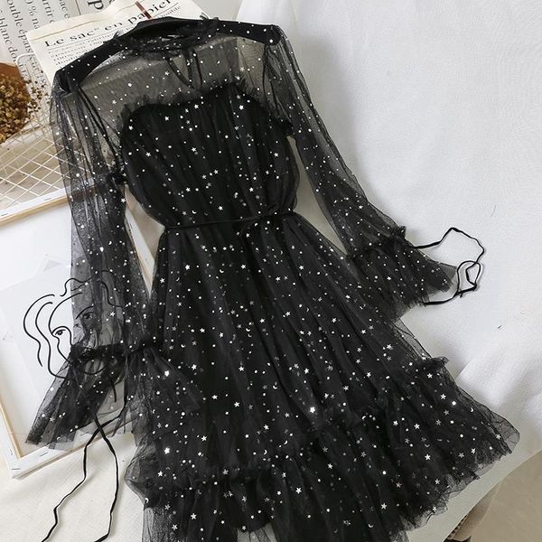 женщины flare sleeve lace up bling star sequined оборками платье vintage упругие тонкий mesh марлевые тюль платье, Black;gray
женщины flare sleeve lace up bling star sequined оборками платье vintage упругие тонкий mesh марлевые тюль платье, Black;gray