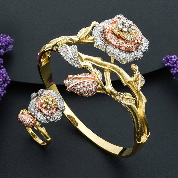 rose flower leaf fashion copper bangle and ring set for girls and women gold party accessory statement jewelry, Silver
rose flower leaf fashion copper bangle and ring set for girls and women gold party accessory statement jewelry, Silver