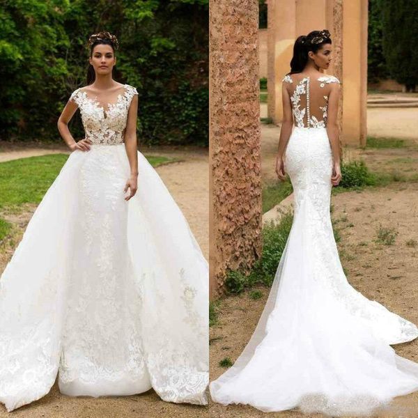 lace mermaid wedding dresses with detachable train cap sleeve plus size boho wedding dress vestido de novia bridal gowns robe de mariee, White
lace mermaid wedding dresses with detachable train cap sleeve plus size boho wedding dress vestido de novia bridal gowns robe de mariee, White