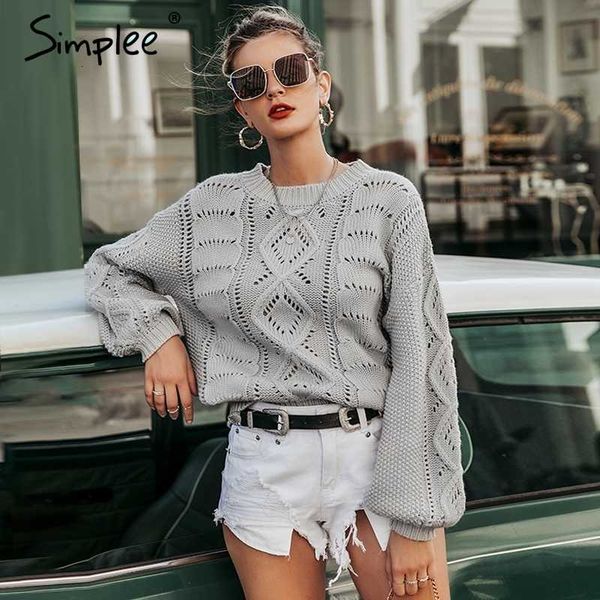 simplee hollow out knitted women pullover sweater lantern sleeve female autumn winter sweater o-neck casual ladies jumper 2021 y190830, White;black 
simplee hollow out knitted women pullover sweater lantern sleeve female autumn winter sweater o-neck casual ladies jumper 2021 y190830, White;black