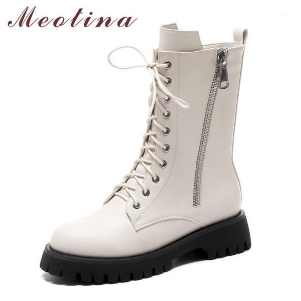boots meotina genuine leather platform flats mid calf women shoes round toe lace up zipper lady motorcycle black beige 401
boots meotina genuine leather platform flats mid calf women shoes round toe lace up zipper lady motorcycle black beige 401