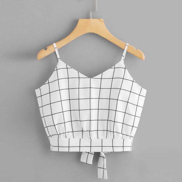 women summer plaid crop self tie back elegant tank womens vest v neck cropped cami ladies camisole haut femme, White
women summer plaid crop self tie back elegant tank womens vest v neck cropped cami ladies camisole haut femme, White
