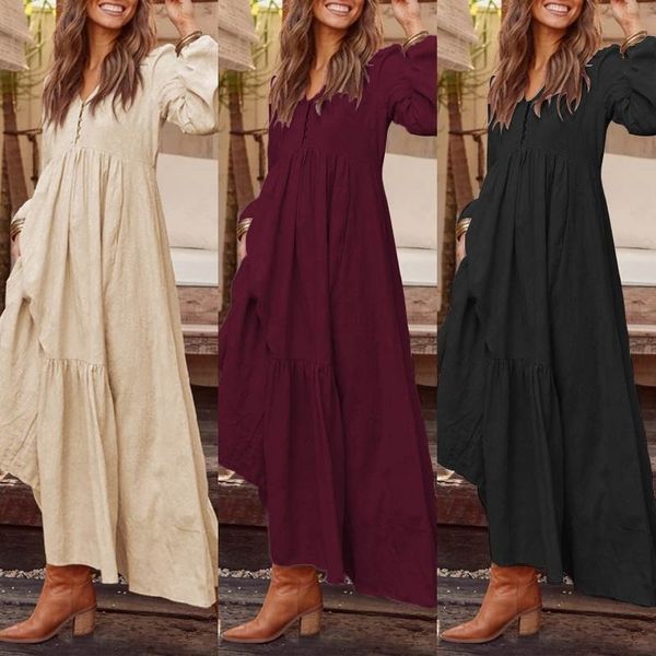 zanzea plus size women casual long sleeve pleated party dress elegant v neck pockets long maxi dresses fashion bohemian vestidos t200416, Black;gray
zanzea plus size women casual long sleeve pleated party dress elegant v neck pockets long maxi dresses fashion bohemian vestidos t200416, Black;gray