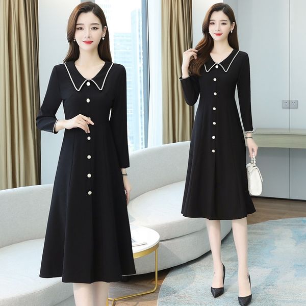 cwp7s large size women's slimming small and flesh-covering chiffon long-sleeved dress 2020 autumn new fat sister dress younger temperam, Black;gray