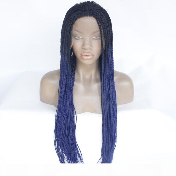 box braids wig synthetic lacefront heat resistant fiber hair ombre blue colored glueless lace front braided wigs for black women baby hairs 
box braids wig synthetic lacefront heat resistant fiber hair ombre blue colored glueless lace front braided wigs for black women baby hairs