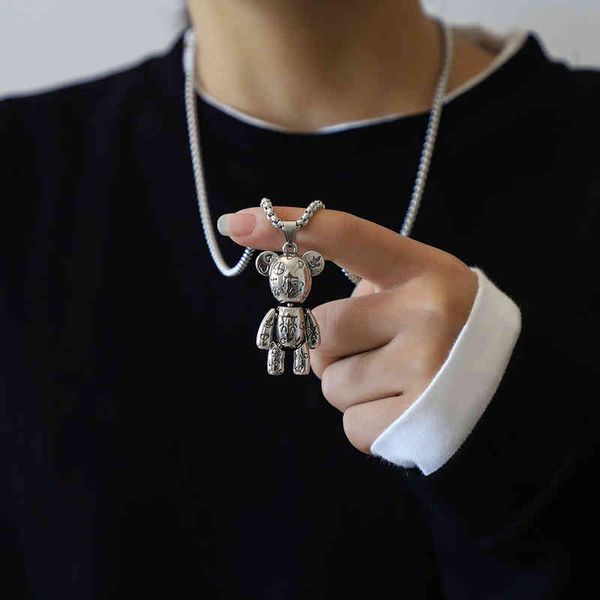 movable violent bear titanium steel necklace hiphop men and women punk couple chain female niche sweater pendant, Silver
movable violent bear titanium steel necklace hiphop men and women punk couple chain female niche sweater pendant, Silver