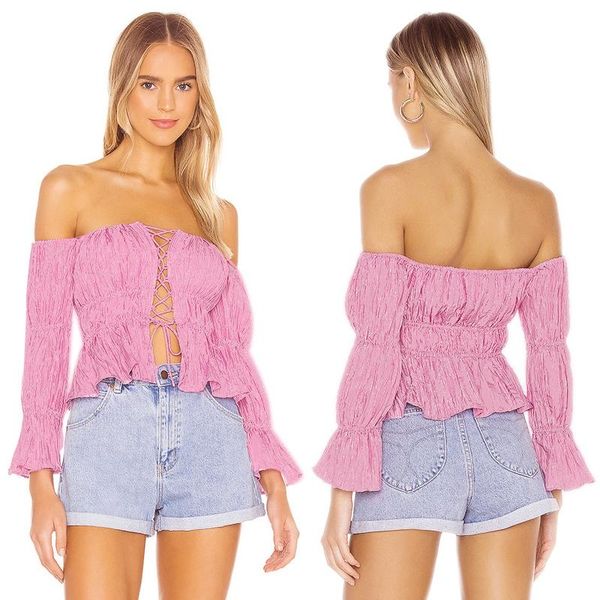 off shoulder puff sleeve women blouse shirts fashion lace up ruched clothing woman's clothes, White
off shoulder puff sleeve women blouse shirts fashion lace up ruched clothing woman's clothes, White